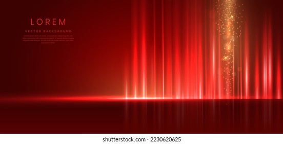 Abstract technology futuristic light red stripe vertical lines light on red background with gold lighting effect sparkle. Vector illustration