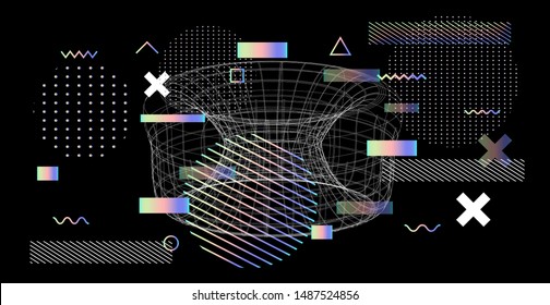 Abstract Technology Futuristic Minimal Vector Background with Holographic Geometric Shapes.