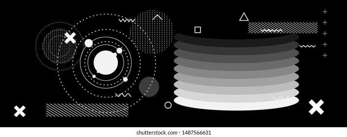 Abstract Technology Futuristic Minimal Vector Background with Spheres and Particles. Blackboard with Drawings.