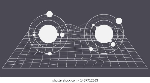 Abstract Technology Futuristic Minimal Vector Background with Spheres and Particles. Blackboard with Drawings, Cyberpunk Style Cosmic Illustration.