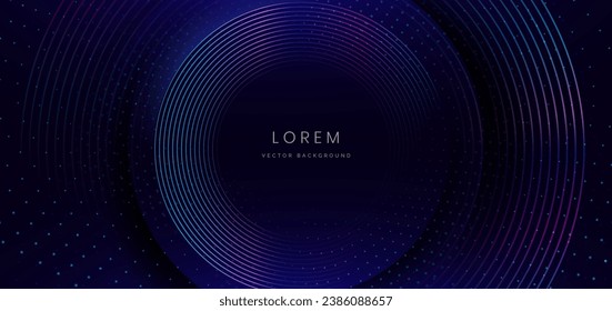 Abstract technology futuristic neon blue and pink circle lines with glitter light and glowing effect on dark blue background. Vector illustration