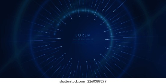 Abstract technology futuristic neon circle glowing blue light dot lines on dark blue background. Vector illustration