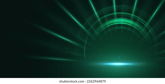 Abstract technology futuristic neon circle glowing green light lines on dark green background. Vector illustration