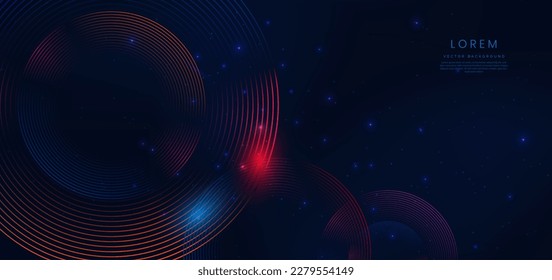 Abstract technology futuristic neon circle lines glowing blue and red light lines on dark blue background with lighting effect sparkle. Vector illustration