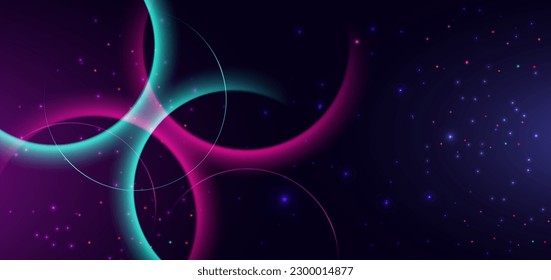 Abstract technology futuristic neon circle glowing blue and pink lines with sprakle effect on dark blue background. Vector illustration