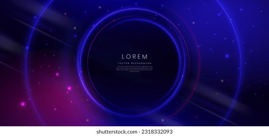 Abstract technology futuristic neon circle glowing blue and pink  light lines with speed motion blur effect on dark blue background. Vector illustration