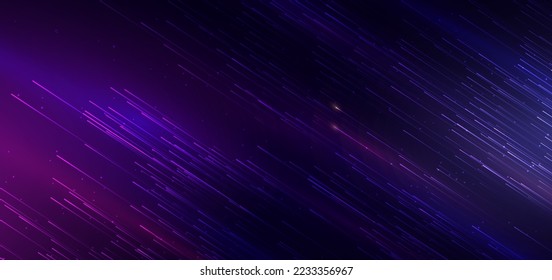 Abstract technology futuristic neon diagonal glowing blue and pink  light lines with speed motion blur effect on dark blue background. Vector illustration