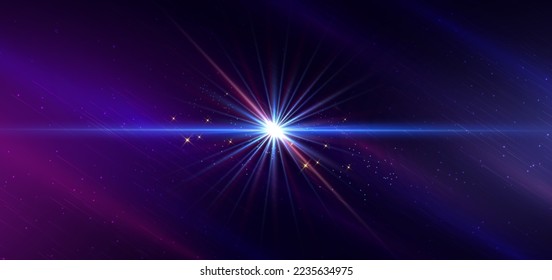 Abstract technology futuristic neon diagonal glowing blue and pink  light lines with speed motion blur effect on dark blue background. Vector illustration