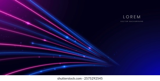 Abstract technology futuristic neon glowing blue and pink light lines with lighting effect on dark blue background. Vector illustration