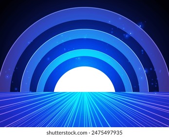 Abstract technology futuristic neon light circle with dark blue background Vector design concept for AI technology, advance technology, new tech, Stage showcase, mockup, products display, website.