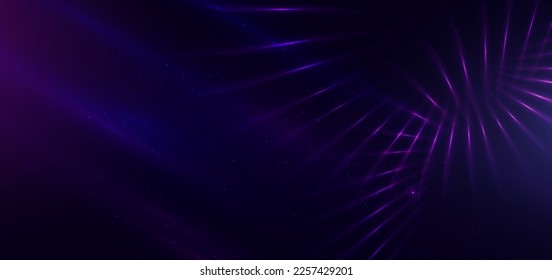 Abstrakte Technologie futuristische Neon-violette helle Linien auf dunkelblauem Hintergrund mit Staubgalaxie und Kopienraum für Text. Vektorgrafik