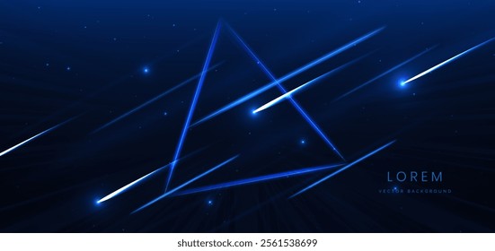 Abstract technology futuristic neon triangle glowing blue on dark blue background. Vector illustration