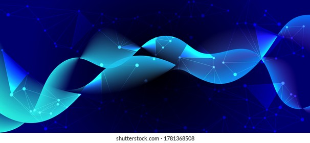 Abstract technology futuristic network nodes structure. Embossed mesh internet connections, cloud computing and neural network.  Concept of the science, chemistry, biology, medicine, technology