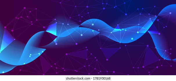 Abstract technology futuristic network nodes structure. Embossed mesh internet connections, cloud computing and neural network.  Concept of the science, chemistry, biology, medicine, technology