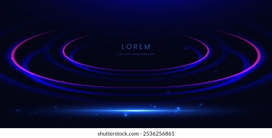 Abstract technology futuristic swirl glowing neon blue and pink light ray on black background with lighting effect. Vector illustration