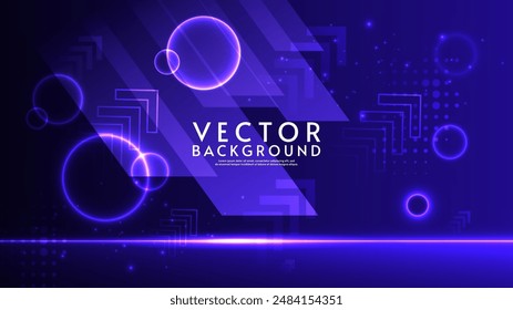 Abstract technology, futuristic violet light shapes with neon circles on dark background. Vector illustration.