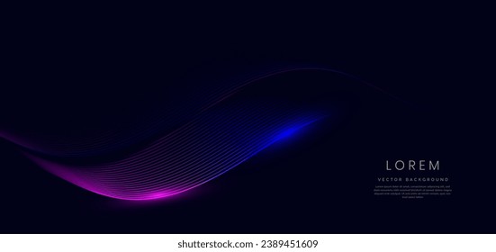 Abstract technology futuristic wave glowing blue and pink lines on dark blue background. Vector illustration