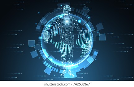 Abstract technology futuristic world and human digital concept future world Hi-tech digital modern on dark blue binary background.Vector Illustration design 