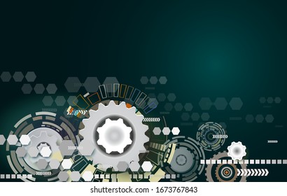Abstract technology gear wheel engineering on hexagon background, Vector illustration tech digital innovation design colorful on circuit board and digital technology communication telecom concept. 