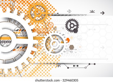 Abstract technology gears background. Futuristic style with orange square halftone. Vector illustration