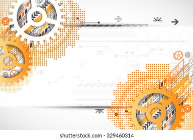 Abstract technology gears background. Futuristic style with orange square halftone. Vector illustration