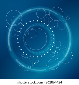Abstract technology geometric background,  blue circles and nodes, abstract data type, vector illustration