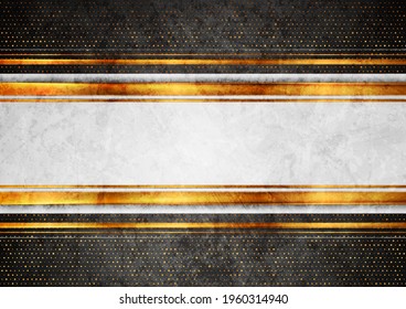 Abstract technology geometric background with bronze stripes. Luxury glitter dots corporate vector design