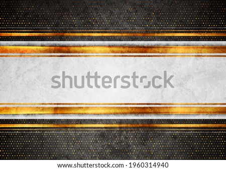 Abstract technology geometric background with bronze stripes. Luxury glitter dots corporate vector design