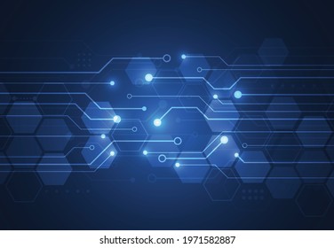 Abstract technology geometric background with circuit board texture. Electronic motherboard illustration. Communication and engineering digital data concept. Vector illustration