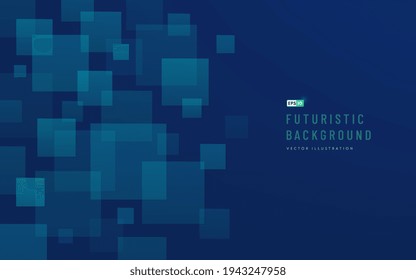 Tecnología abstracta de fondo geométrico con espacio de copia, patrón de color verde cuadrado y azul oscuro. Concepto moderno y mínimo. Puedes usar para portada, afiche, banner web, página de aterrizaje, anuncio impreso.