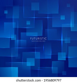 Abstract technology geometric background with copy space. Square dark blue color overlap layer pattern. Modern futuristic concept. You can use for cover, poster, banner web, Landing page, Print ad.