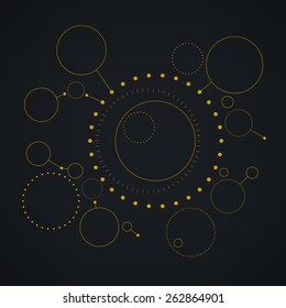 Abstract technology geometric background, yellow circles and nodes, abstract data type, vector illustration