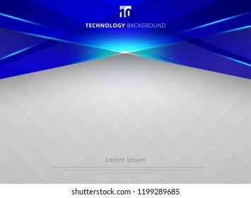 Abstract technology geometric blue color laser shiny motion background. Template with header and footers for brochure, print, ad, magazine, poster, website, magazine, leaflet, annual report. Vector