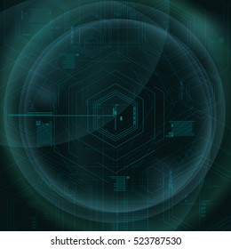 Abstract Technology Geometric Green Background, Hexagons and Lines and Circle, Abstract Data Type, Vector Illustration 