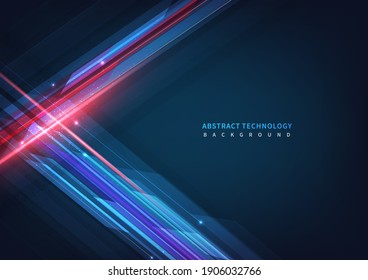 Abstract Technology Geometric Overlapping Hi Speed Line Movement Design Background With Copy Space For Text. Vector Illustration