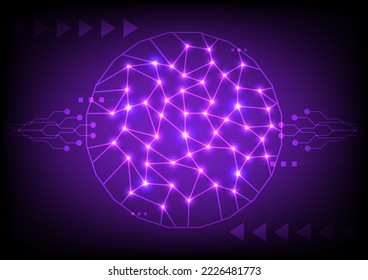 Abstract technology geometric polygon background. Network connection structure and science purple background. Big data digital communication vector background