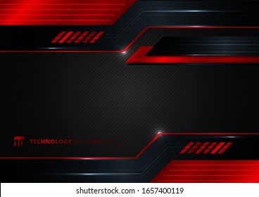 Abstract Technology Geometric Red And Black Color Shiny Motion Background. Template With Header And Footers For Brochure, Print, Ad, Magazine, Poster, Website, Magazine, Leaflet, Annual Report. Vector