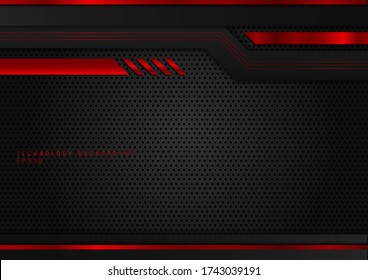 Abstract Technology Geometric Red And Black Color Shiny Motion Background. Template With Header And Footers For Brochure, Print, Ad, Magazine, Poster, Website, Magazine, Leaflet, Annual Report. Vector