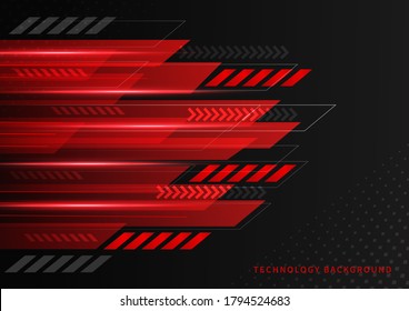 Abstract technology geometric red and black color with red light on black background. You can use for ad, poster, template, business presentation. Vector illustration  