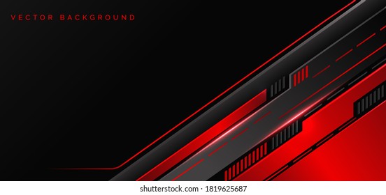 Abstract technology geometric red and black color with red light on black background. You can use for ad, poster, template, business presentation. Vector illustration  