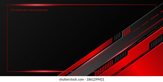 Abstract technology geometric red and black color with red light on black background. You can use for ad, poster, template, business presentation. Vector illustration  
