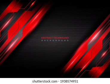 Abstract technology geometric red and black color shiny motion metal background. Vector illustration