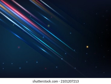 Abstract technology geometric red, blue lighting effect overlapping hi speed line movement design background with copy space for text. Vector illustration