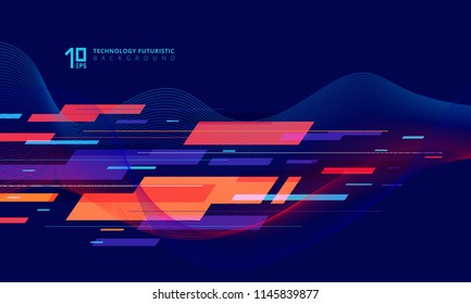 Abstract technology geometric and twist lines colorful on dark blue background. Vector illustration