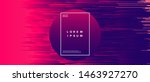 Abstract technology glitch art vector background with sphere and neon gradient lines in random chaotic order. Synthwave/ vaporwave/ cyberpunk futuristic style.