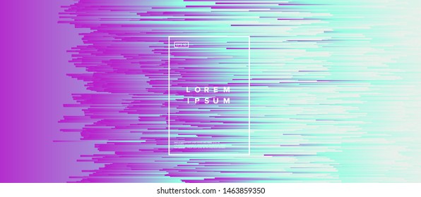 Abstract technology glitch art vector background with neon gradient lines in random chaotic order. Synthwave/ vaporwave/ cyberpunk futuristic style.