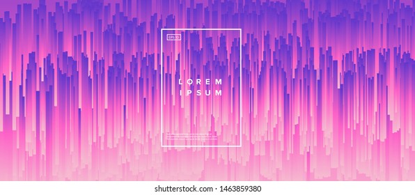 Abstract technology glitch art vector background with neon gradient lines in random chaotic order. Synthwave/ vaporwave/ cyberpunk futuristic style.