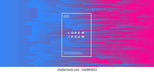 Abstract technology glitch art vector background with neon gradient lines in random chaotic order. Synthwave/ vaporwave/ cyberpunk futuristic style.