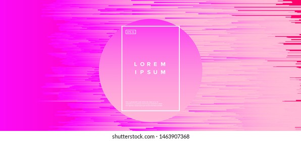 Abstract technology glitch art vector background with neon gradient lines in random chaotic order and sphere. Synthwave/ vaporwave/ cyberpunk futuristic style.