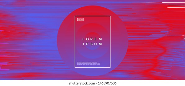 Abstract technology glitch art vector background with neon gradient lines in random chaotic order and sphere. Synthwave/ vaporwave/ cyberpunk futuristic style.